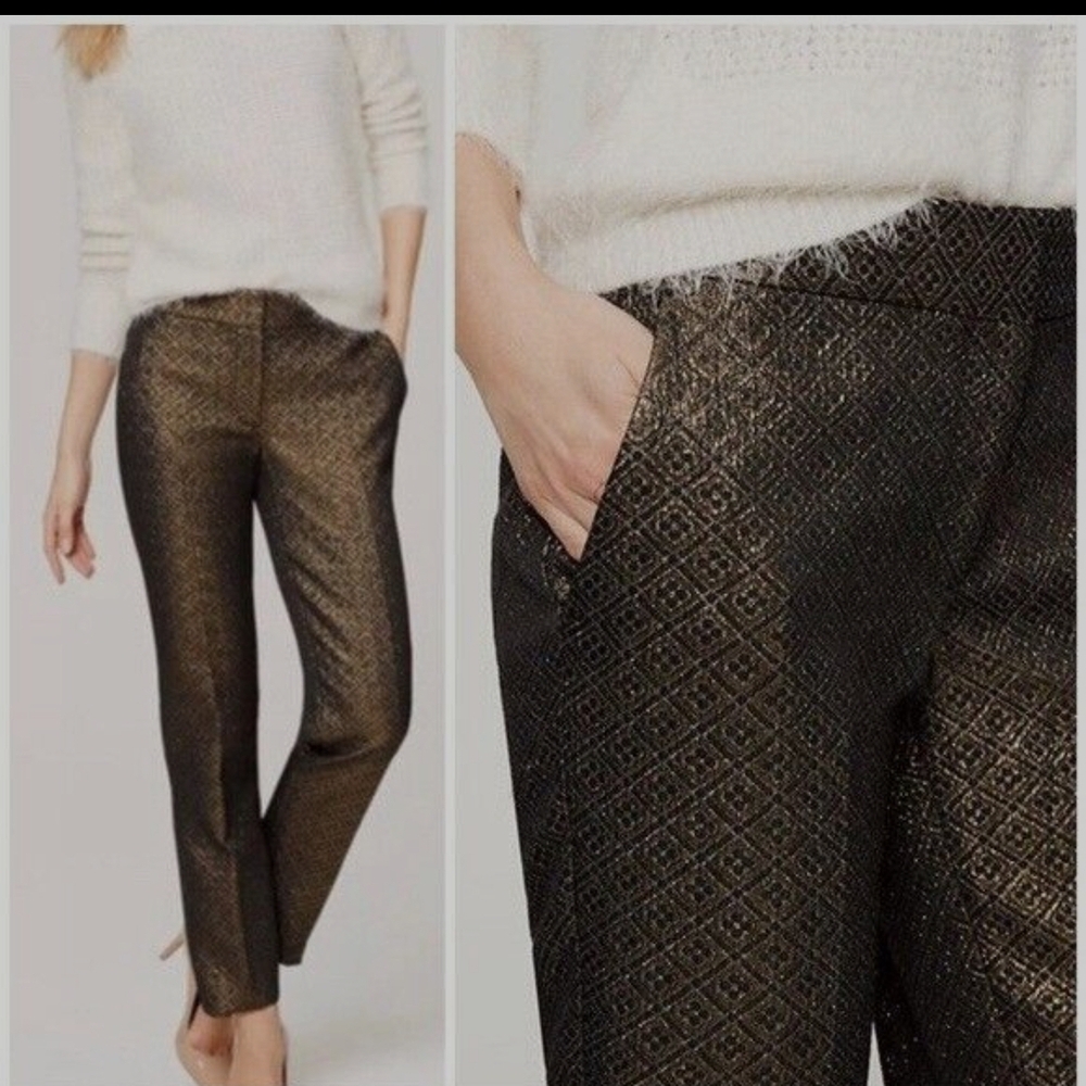 LOFT Metallic Black and Gold Cropped Pants